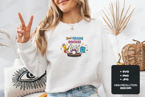 2nd Grade Rocks Cute School Band SVG: Graphics & T-Shirt Designs