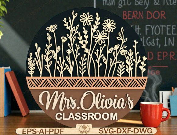 Floral Plant Pot Door Hanger Laser Cut Graphics