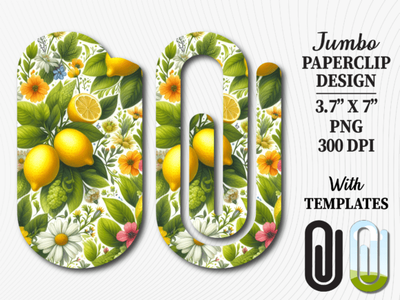 Fresh Lemon Floral Jumbo Paperclip PNG: Graphics for Crafts & Branding