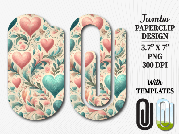 Heart Floral Pattern Jumbo Paperclip: Graphics for Crafts & Content