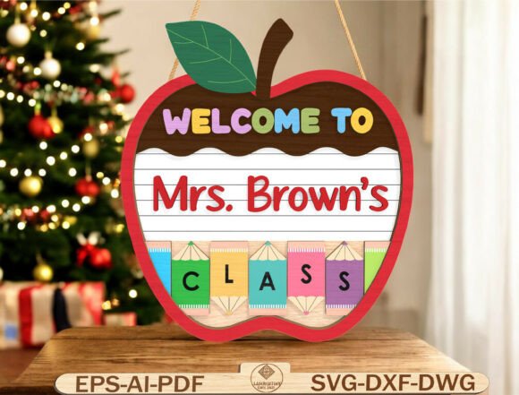 Personalized Teacher Apple Door Sign SVG: Graphics for Local Branding