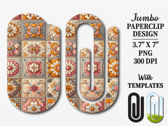 Retro Boho Floral Tile Jumbo Paperclip Graphics