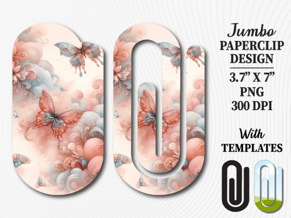 Soft Pink Butterfly Jumbo Paperclip PNG: Graphics for Tumbler Wraps & Branding