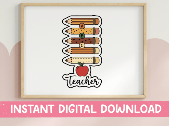 Stacked Pencils Teacher Sticker Design: Graphics & T-Shirt Designs