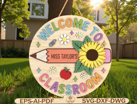 Sunflower Pencil Door Hanger Laser Cut Graphics