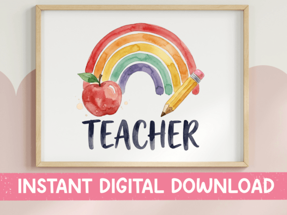 Teacher Bright Rainbow Apple Pencil Graphics