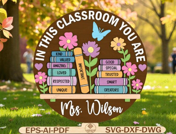 Teacher Name Round Door Hanger Laser Cut Graphics