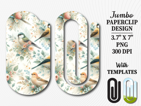 Vintage Bird Floral Jumbo Paperclip Graphics for Crafts