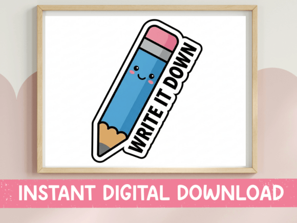 Write It Down Kawaii Pencil Sticker: Graphics for T-Shirt Designs